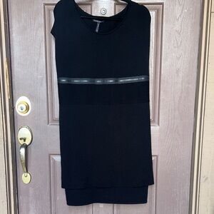 Sarah Pacini Elegant Black Midi Dress with Metallic Detail